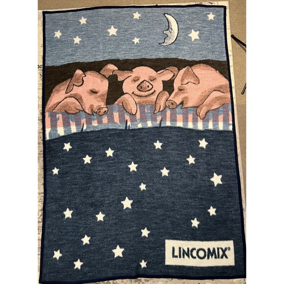 Biederlack Lincomix Hog Fleece Throw Blanket 77x54" Pigs Ag Farming Pork Vintage - Picture 1 of 11